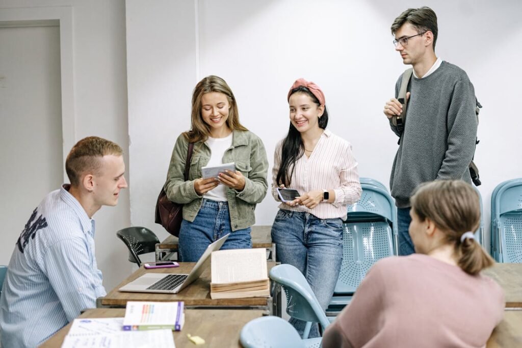College students having a group study meeting