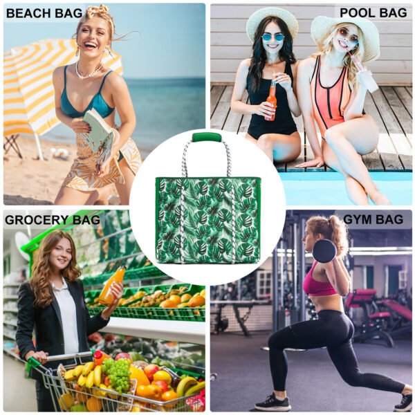 Tropical Leaf Print Beach Tote Bag Soft Handles Lightweight Stylish