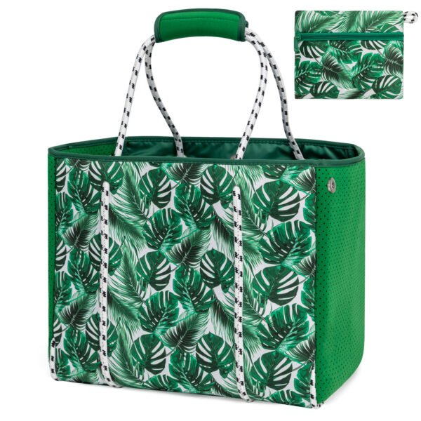 Tropical Leaf Print Beach Tote Bag Soft Handles Lightweight Stylish