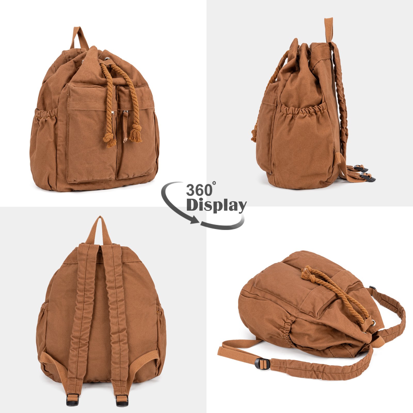 A collection of custom canvas backpacks in various designs, ready for branding.