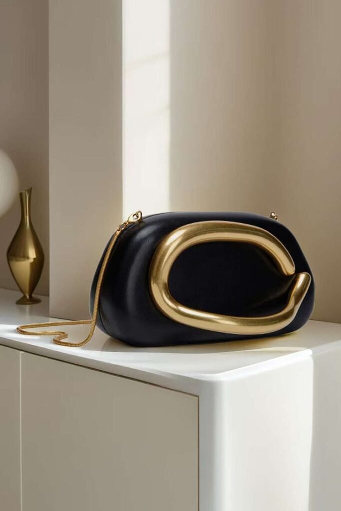 Faux Leather Metal Decor Clutch Purse